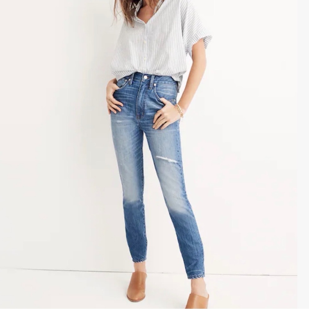 Madewell Rigid Skinny Distressed Blue Ankle Jeans